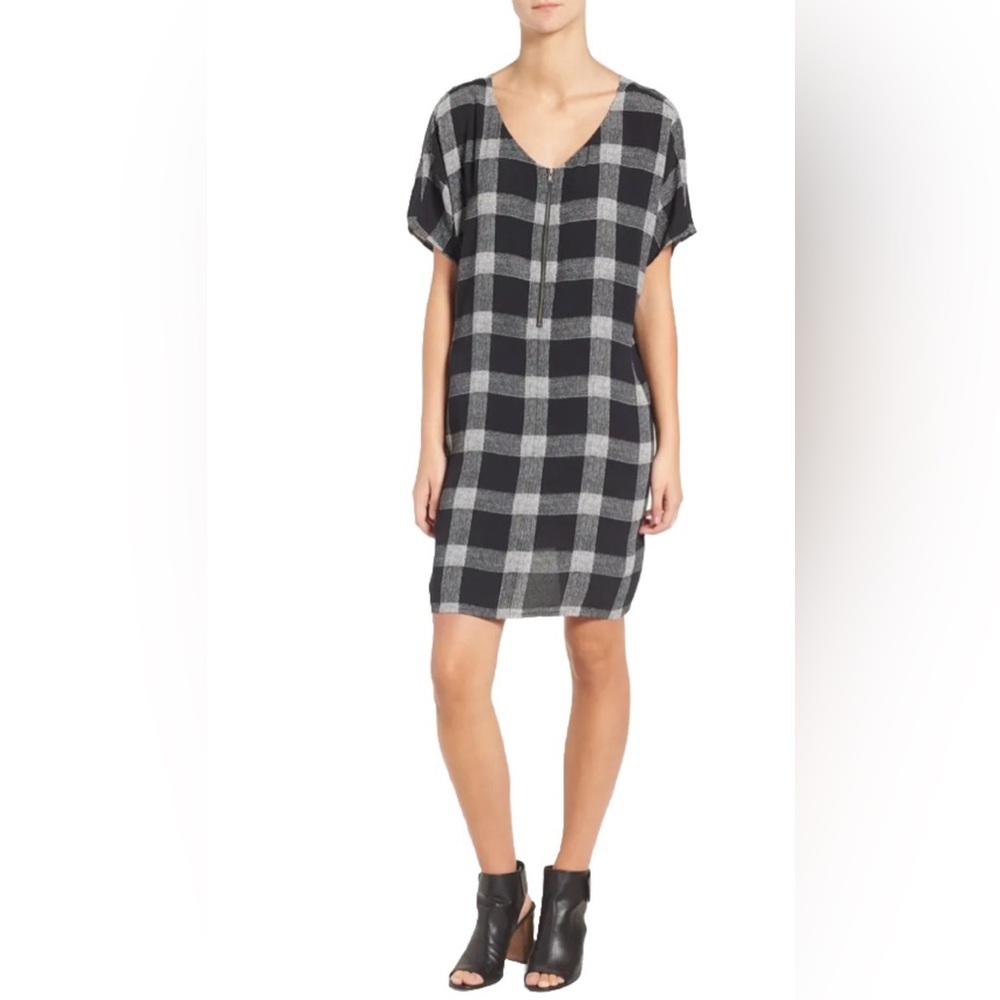 Madewell Black Windowpane Plaid Zip Front Dress Size M